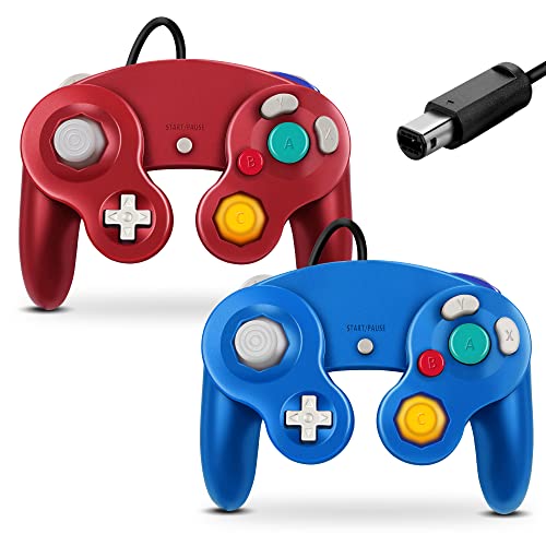 Gamecube Controller, Fiotok Classic Wired Controller for Wii Nintendo Gamecube (Blue & Red-2Pack)
