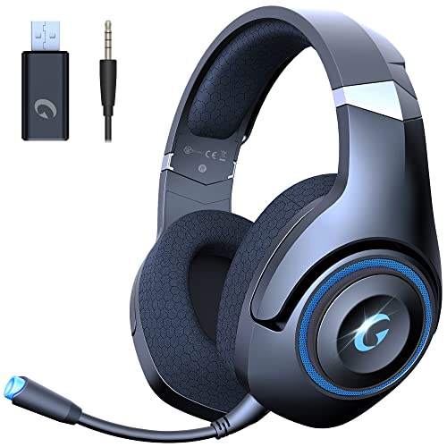 KAPEYDESI Wireless Gaming Headset, 2.4GHz USB Gaming Headphones for PC, PS4, PS5, Mac with Bluetooth 5.2, 40H Battery Life, Detachable Microphone, 3.5mm Wired Jack for Xbox Series (Black)
