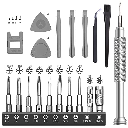EasyTime Repair Tool Kit Compatible for Nintendo,PS4, Xbox one, 23 IN 1 Triwing Screwdriver kit, T6 T8 T9 T10 Torx Gamebit Compatible for Switch Lite, Joycon, NES, SNES, GBA, 3ds, Gamecube, N64 -Gray
