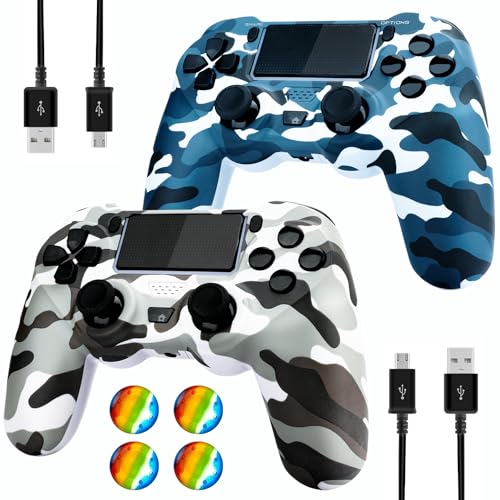Dliaonew Wireless Controller for PS4, 2 Pack Remote Control Compatible with Playstation 4/Slim/Pro with Dual Vibration/Audio/Six-axis Motion Sensor/Game Joystick - Camo Blue + Camo Grey Gamepad