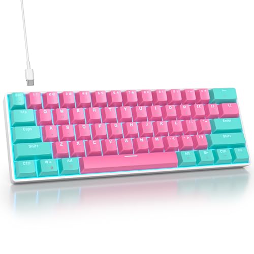 surmen 60% Percent Gaming Keyboard Mechanical with Linear Red Switch, 61-Keys Pink Mini Gaming Keyboard LED Light Backlit PBT Keycaps for Laptop, Desktop, PC Gamers (61Miami)
