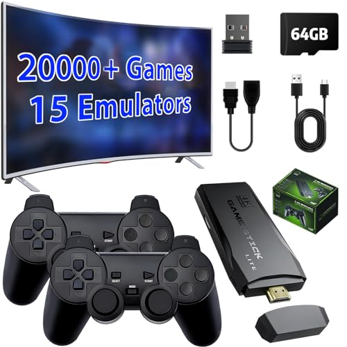 Upgrade Wireless Retro Game Console Stick, ZeroStory Retro Video Game Stick Built in 20000+ Games with 15 Emulators, 4K HDMI Output with 2 2.4G Wireless Controllers (64GB Memory Card)