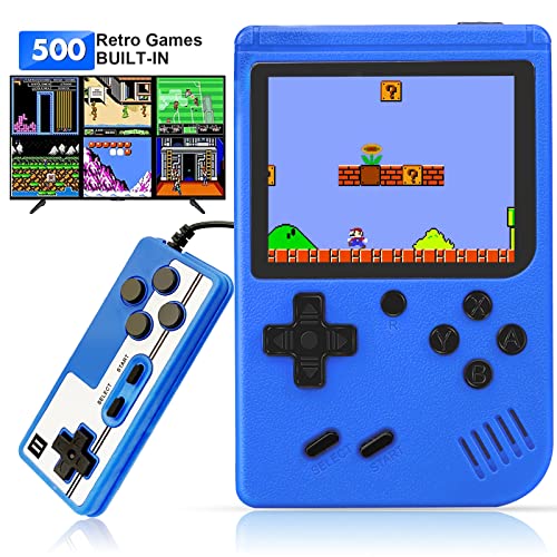 Retro Handheld Game Console, Portable Retro Video Game Console for Kids with 500 Classical FC Games, 3-Inch Screen 1020mAh Rechargeable Battery Support TV Connection & 2 Players(Blue)