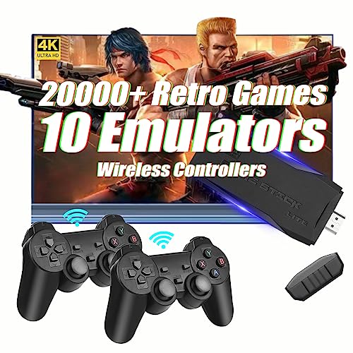 AceFox Wireless Retro Game Console, HD Classic Games Stick Built in 10 Emulators with 20000+ Games and Dual 2.4G Wireless Controllers, 4K HDMI Output Video Games for TV, Gift for Adults & Kids