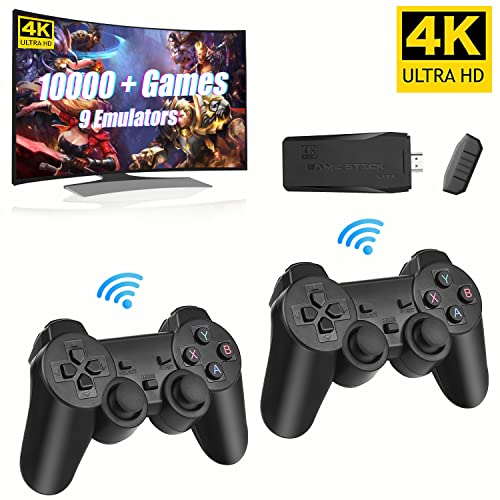 FUNTELL Wireless Retro Game Console, Plug & Play Video TV Game Stick with 10000+ Games Built-in, 64G, 9 Emulators, 4K HDMI Nostalgia Stick Game for TV, Dual 2.4G Wireless Controllers
